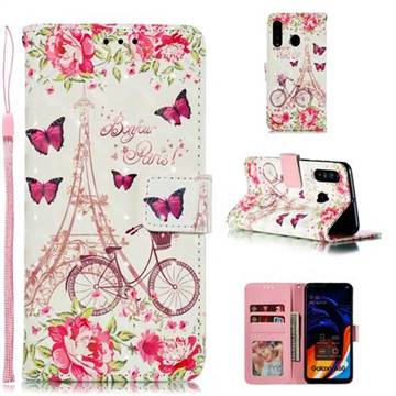 Bicycle Flower Tower 3D Painted Leather Phone Wallet Case for Samsung Galaxy A60