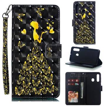 Golden Butterfly Girl 3D Painted Leather Phone Wallet Case for Samsung Galaxy A60