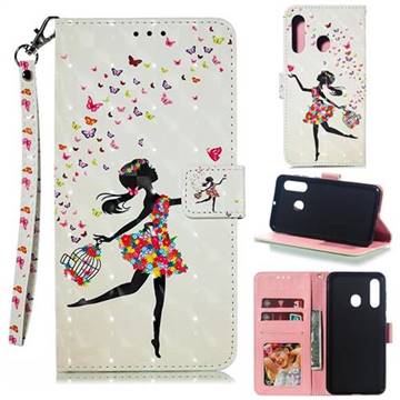 Flower Girl 3D Painted Leather Phone Wallet Case for Samsung Galaxy A60