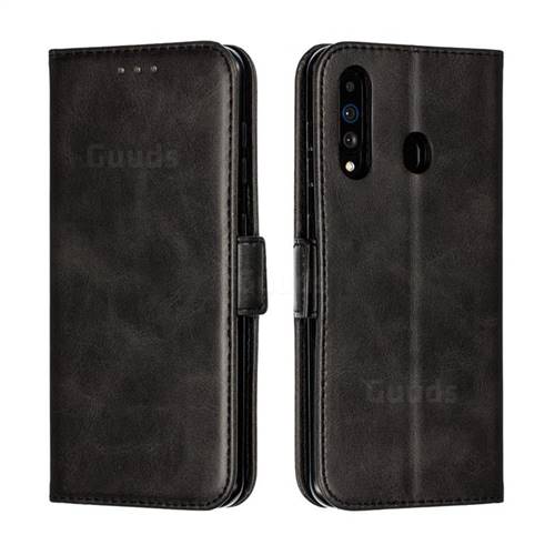 Retro Classic Calf Pattern Leather Wallet Phone Case for Samsung Galaxy A60 - Black