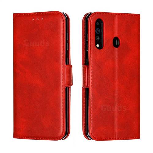 Retro Classic Calf Pattern Leather Wallet Phone Case for Samsung Galaxy A60 - Red