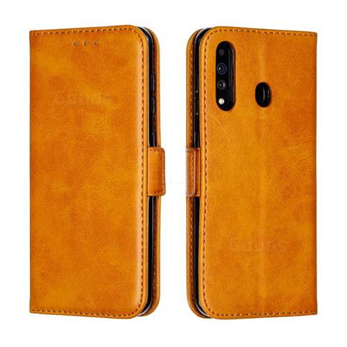Retro Classic Calf Pattern Leather Wallet Phone Case for Samsung Galaxy A60 - Yellow
