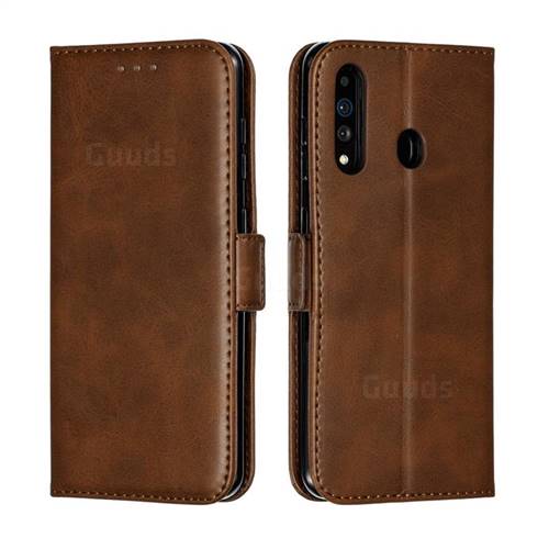 Retro Classic Calf Pattern Leather Wallet Phone Case for Samsung Galaxy A60 - Brown