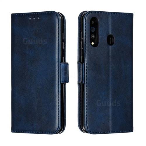Retro Classic Calf Pattern Leather Wallet Phone Case for Samsung Galaxy A60 - Blue