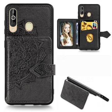 Mandala Flower Cloth Multifunction Stand Card Leather Phone Case for Samsung Galaxy A60 - Black