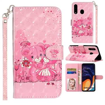 Pink Bear 3D Leather Phone Holster Wallet Case for Samsung Galaxy A60