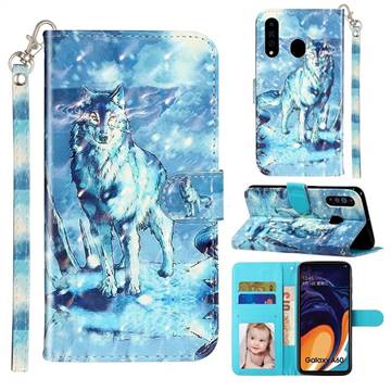 Snow Wolf 3D Leather Phone Holster Wallet Case for Samsung Galaxy A60