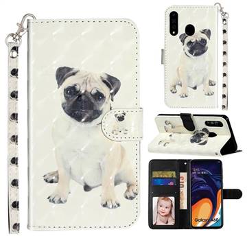 Pug Dog 3D Leather Phone Holster Wallet Case for Samsung Galaxy A60
