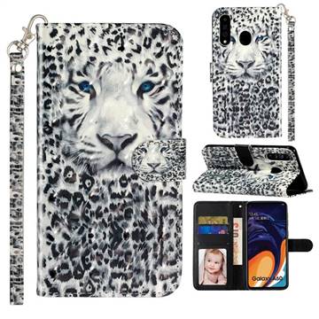 White Leopard 3D Leather Phone Holster Wallet Case for Samsung Galaxy A60