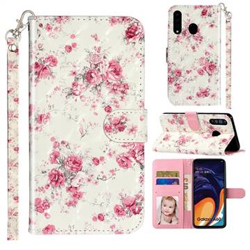 Rambler Rose Flower 3D Leather Phone Holster Wallet Case for Samsung Galaxy A60