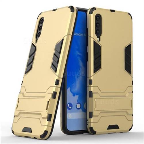 Armor Premium Tactical Grip Kickstand Shockproof Dual Layer Rugged Hard Cover for Samsung Galaxy A70 - Golden