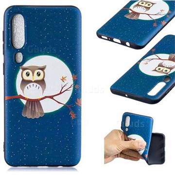 Moon and Owl 3D Embossed Relief Black Soft Back Cover for Samsung Galaxy A70