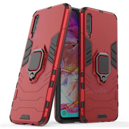 Black Panther Armor Metal Ring Grip Shockproof Dual Layer Rugged Hard Cover for Samsung Galaxy A70 - Red