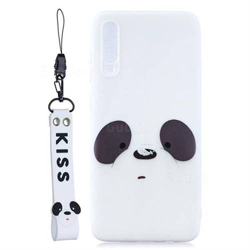 White Feather Panda Soft Kiss Candy Hand Strap Silicone Case for Samsung Galaxy A70