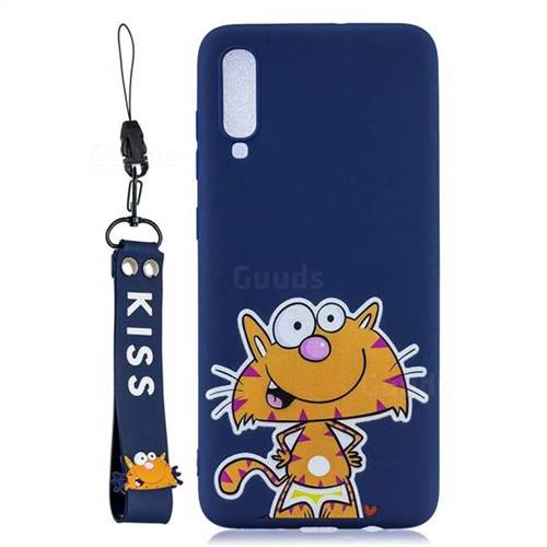 Blue Cute Cat Soft Kiss Candy Hand Strap Silicone Case for Samsung Galaxy A70