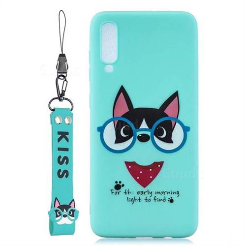 Green Glasses Dog Soft Kiss Candy Hand Strap Silicone Case for Samsung Galaxy A70