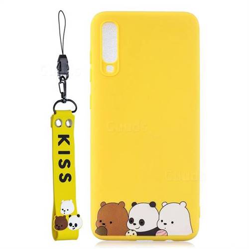 Yellow Bear Family Soft Kiss Candy Hand Strap Silicone Case for Samsung Galaxy A70