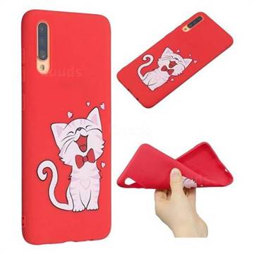 Happy Bow Cat Anti-fall Frosted Relief Soft TPU Back Cover for Samsung Galaxy A70
