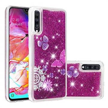 Purple Flower Butterfly Dynamic Liquid Glitter Quicksand Soft TPU Case for Samsung Galaxy A70