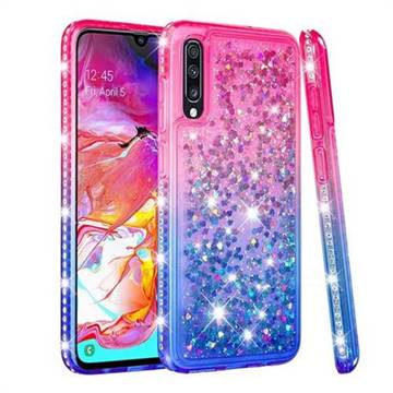 Diamond Frame Liquid Glitter Quicksand Sequins Phone Case for Samsung Galaxy A70 - Pink Blue