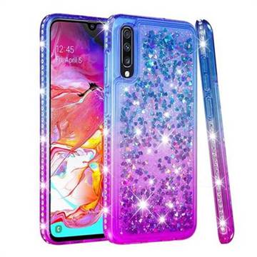 Diamond Frame Liquid Glitter Quicksand Sequins Phone Case for Samsung Galaxy A70 - Blue Purple
