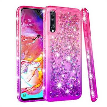 Diamond Frame Liquid Glitter Quicksand Sequins Phone Case for Samsung Galaxy A70 - Pink Purple