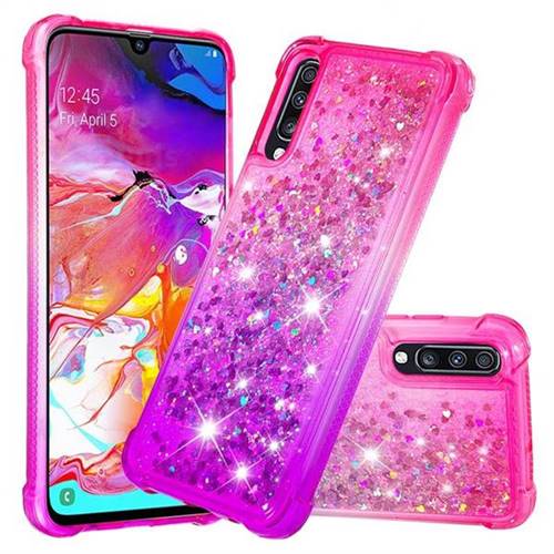 Rainbow Gradient Liquid Glitter Quicksand Sequins Phone Case for Samsung Galaxy A70 - Pink Purple