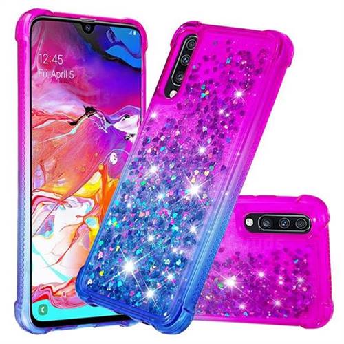 Rainbow Gradient Liquid Glitter Quicksand Sequins Phone Case for Samsung Galaxy A70 - Purple Blue