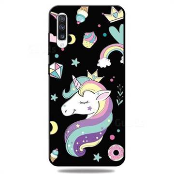 Candy Unicorn 3D Embossed Relief Black TPU Cell Phone Back Cover for Samsung Galaxy A70