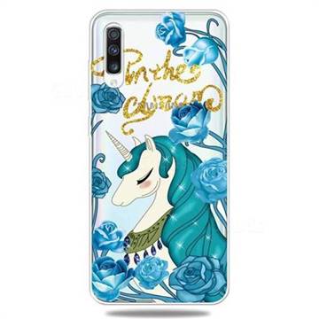 Blue Flower Unicorn Clear Varnish Soft Phone Back Cover for Samsung Galaxy A70
