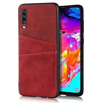 Simple Calf Card Slots Mobile Phone Back Cover for Samsung Galaxy A70 - Red