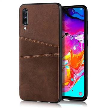 Simple Calf Card Slots Mobile Phone Back Cover for Samsung Galaxy A70 - Coffee