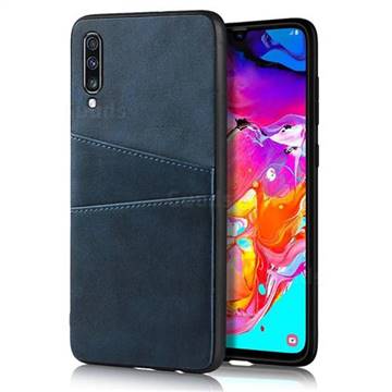 Simple Calf Card Slots Mobile Phone Back Cover for Samsung Galaxy A70 - Blue