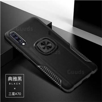Knight Armor Anti Drop PC + Silicone Invisible Ring Holder Phone Cover for Samsung Galaxy A70 - Black