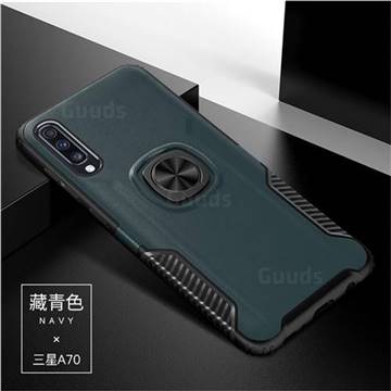 Knight Armor Anti Drop PC + Silicone Invisible Ring Holder Phone Cover for Samsung Galaxy A70 - Navy