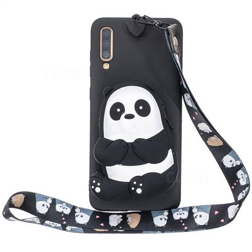Cute Panda Neck Lanyard Zipper Wallet Silicone Case for Samsung Galaxy A70