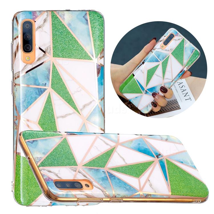 Green Triangle Painted Marble Electroplating Protective Case for Samsung Galaxy A70