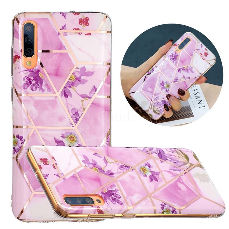 Purple Flower Painted Marble Electroplating Protective Case for Samsung Galaxy A70