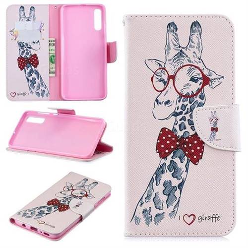 Glasses Giraffe Leather Wallet Case for Samsung Galaxy A70