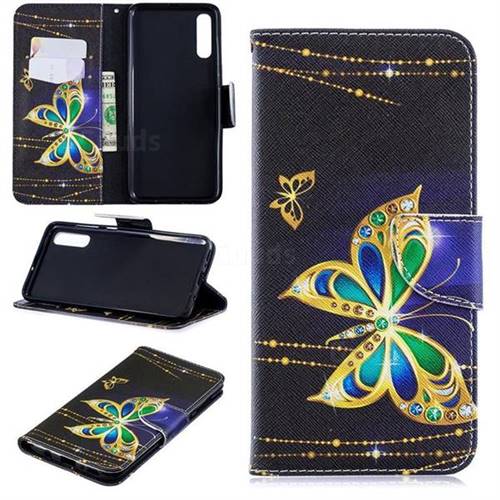 Golden Shining Butterfly Leather Wallet Case for Samsung Galaxy A70