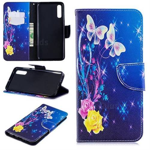 Yellow Flower Butterfly Leather Wallet Case for Samsung Galaxy A70