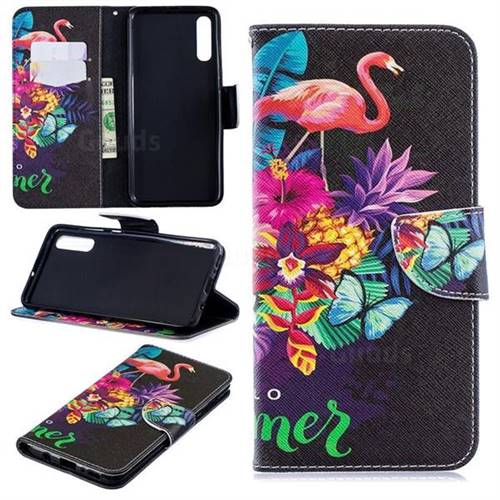Flowers Flamingos Leather Wallet Case for Samsung Galaxy A70
