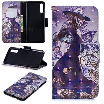 Purple Peacock 3D Painted Leather Wallet Phone Case for Samsung Galaxy A70