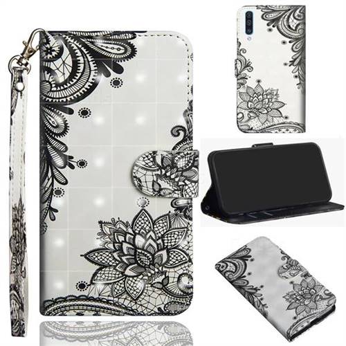 Black Lace Flower 3D Painted Leather Wallet Case for Samsung Galaxy A70