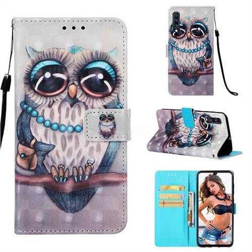 Sweet Gray Owl 3D Painted Leather Wallet Case for Samsung Galaxy A70
