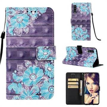 Blue Flower 3D Painted Leather Wallet Case for Samsung Galaxy A70