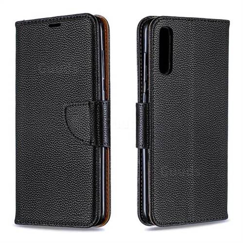Classic Luxury Litchi Leather Phone Wallet Case for Samsung Galaxy A70 - Black