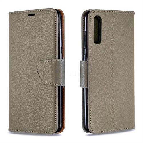 Classic Luxury Litchi Leather Phone Wallet Case for Samsung Galaxy A70 - Gray