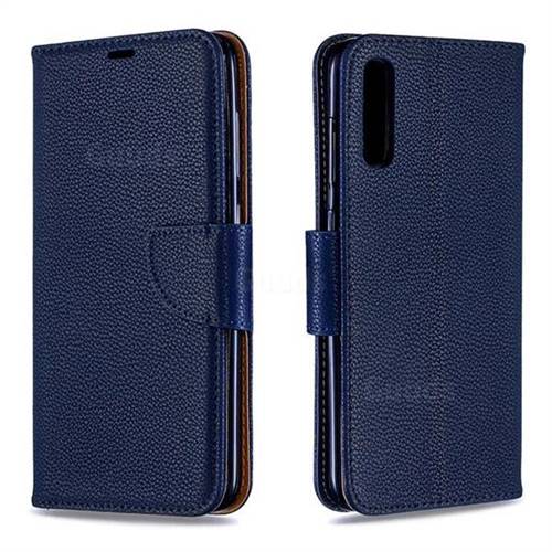 Classic Luxury Litchi Leather Phone Wallet Case for Samsung Galaxy A70 - Blue