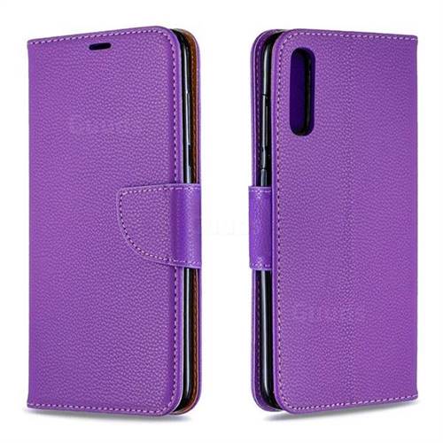 Classic Luxury Litchi Leather Phone Wallet Case for Samsung Galaxy A70 - Purple